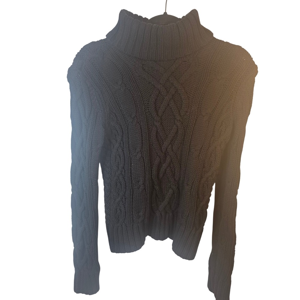 Lands End Drifter Black Cable Knit Turtleneck Sweater Womens XS 2-4 Pullover
